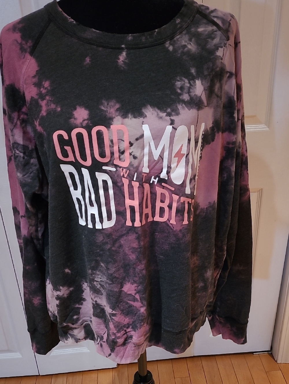 Good Mom with Bad Habits Tie-Dye Sweatshirt - Pink/Black